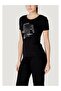 Women's Stretchy Cotton Fabric Round Neck Logo Short Sleeve Black T-Shirt - 3