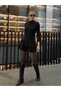 Women's Black Bird Eyed Fleece Detailed Mini Skirt Hzl25W-Zk11391 - 3
