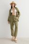 Women's Khaki Elastic Waist Carrot Leg Muslin Trousers - 2