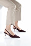 Women's Burgundy Croco Patterned Elastic Detail Heel Shoes - 4