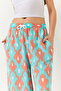 Women's Turquoise Tile Patterned Elastic Waist Tie Pocket Viscose Comfortable Palazzo Trousers 60261435 - 5