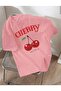 Women's Pink Cherry Printed Oversize Tshirt - 2