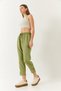 Women's Pistachio Green Linen Elastic Waist Tied Leg Detail Pocketed Carrot Cut Trousers 3875 60261419 - 5