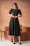 Women's Round Neck Balloon Sleeve Stretchy Scuba Crepe Fabric Midi Length Flared Black Dress 092 - 8