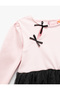 Cotton Bow Detail Tulle Skirt Long Sleeve Dress - 3