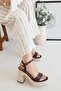 Linen Bitter Brown Linen Coated Platform Single Strap Open Toe High Thick Heeled Women's Shoes - 4