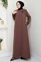 Large Size Lace Stone Embroidery Detailed Ferace Tan Hm2029 - 6