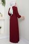 Belted Pleated Aerobin Dress Burgundy Hm2339 - 5
