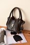 Women's Lock-Detail High-Quality Leather Crossbody Bag Shoulder Bag with Makeup Bag - 3