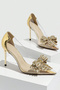 Lady Princess Gold Transparent Nude Bow Buckle Stoned 8 cm Thin Heeled Wedding Engagement Evening Dress Shoes