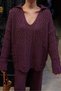 Plum Polo Neck Hair Braided Knitwear