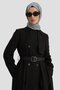 Black Top Coat - Pleated and Belted, 24K8002 Model - 2