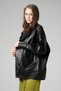 Wm019 Oversize Biker Genuine Leather Women's Coat Black - 4