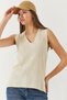 Women's Ecru V-Neck Knitwear Sweater with Slit Detail 60261444 - 3