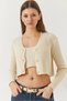 Women's Ecru Cardigan Crop Athlete Two-Piece Knitwear Set 60261447 - 2