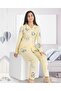 Girl's Combed Cotton Buttoned Patterned Pajama Set - 2