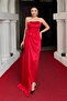 Atlas Fabric Strapless Evening Dress - Red