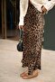Coffee-Black Leopard Pattern Skirt with Elastic Waist - 2