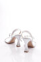 Women's Back Tie Heeled Evening Dress Shoes Silver Satin 21103128 - 3