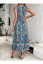 Women's waist taped ethnic pattern zero sleeve supreme dress - 5