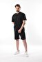 Black Overfit Printed Men's Shorts T-Shirt Suit E7302 - 2