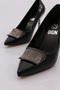 917 Women's Square Buckle Heeled Shoes Black Snake - 4