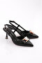Women's Heart Stone Decorated Heeled Shoes Black 3531103539 - 2