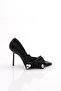Women's Side Ribbon Heeled Shoes Black 56563557