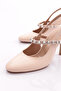 Women's Front Stone Open Back Heeled Shoes Beige Patent Leather 181953236 - 4