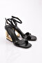 2426 Women's Ankle Strap Heeled Evening Dress Shoes Black Wrinkled - 2