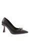 M7046 Women's Pointed Toe Metal Buckle Heeled Shoes Black