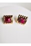 Burgundy Square Vintage Striped Earrings 3 cm - 3