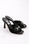6304 Women's Heeled Slippers with Metal Accessories Black Suede - 2