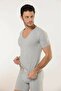 713 Deep V-Neck Short Sleeve Lycra T-shirt - Gray - 4