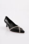 Fb-46 Women's Silver Stone Banded Heeled Shoes Black Crinkled Patent Leather - 2