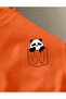 Unisex Orange Pocket Panda Printed Oversize Loose Fit Combed Cotton T-Shirt - 2