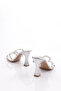 Women's Stone Decorated Heeled Slippers Silver Broken Patent Leather 2873128 - 3