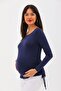 Navy Blue Maternity Blouse with Gusseted Sides - 5
