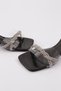 Women's Stone Rope Knitted Detail Heeled Slippers Black Metallic - 4