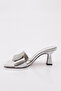 7240 Women's Square Stone Buckle Heeled Slippers Silver Metallic - 3