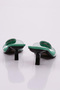Women's Round Stone Embroidered Buckle Heeled Slippers Green Satin 118319535 - 3