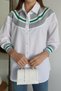Women's White Knitted Collar Detailed Loose Boyfriend Cotton Shirt - Green - 2