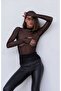 Women's Turtleneck Bodycon Finger-Snap Lycra Tulle Style Blouse - 3