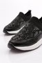Women's Floral Detail Sneaker Shoes Black Patent Leather White 51235105 - 4