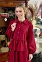 Burgundy Jacquard Shirt Skirt Set - 4