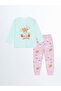 Lcw Kids Turquoise Crew Neck Printed Girls' Pajamas Set