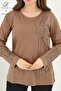 Women's Middle Age and Above Viscose Stripe Pattern Stone Embroidered Lycra Mustard Mother Combed Cotton Blouse - 4