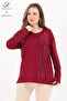 Women's Burgundy Stripe Pattern Stone Embroidered Slit Lycra Viscose Mother Combed Cotton Blouse
