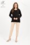Women's Black Stripe Pattern Stone Embroidered Slit Lycra Viscose Mother Combed Cotton Blouse - 3