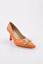 1374 Women's Flat and Reverse C Letter Buckle Silver Stone Pointed Toe Heeled Shoes - 2